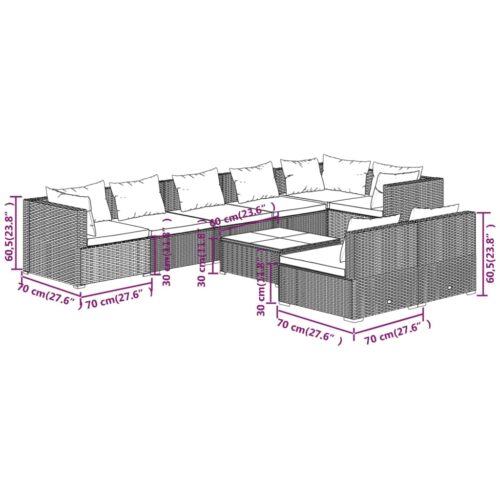 9-Piece Garden Lounge Set with Cushions Black Poly Rattan Wicker Outdoor Patio Furniture - Image 9