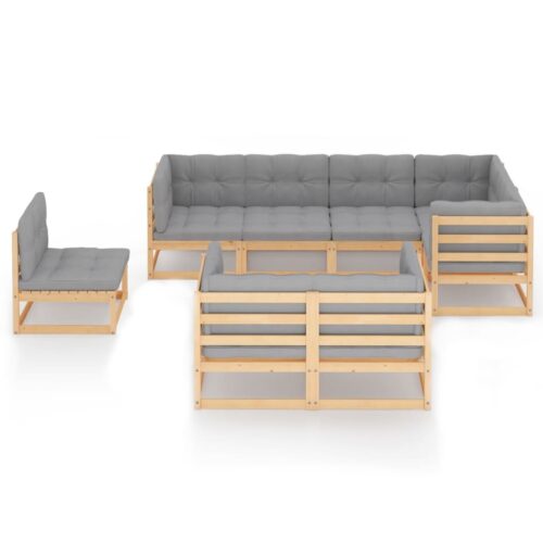 8-Piece Garden Lounge Set with Cushions Pine Wood Outdoor Patio Furniture - Image 3
