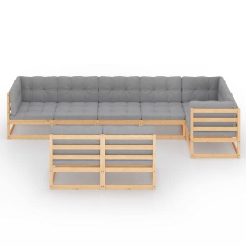 8-Piece Garden Lounge Set with Cushions Pine Wood Outdoor Patio Furniture - Image 3