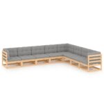 8-Piece Garden Lounge Set with Cushions Pine Wood Outdoor Patio Furniture