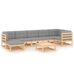 8-Piece Garden Lounge Set with Cushions Pine Wood Outdoor Patio Furniture
