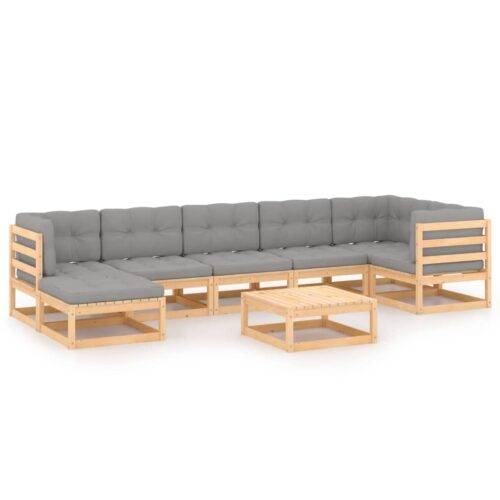 8-Piece Garden Lounge Set with Cushions Pine Wood Outdoor Patio Furniture