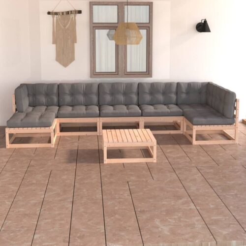 8-Piece Garden Lounge Set with Cushions Pine Wood Outdoor Patio Furniture - Image 2