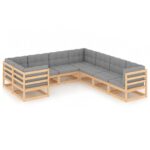 8-Piece Garden Lounge Set with Cushions Pine Wood Outdoor Patio Furniture