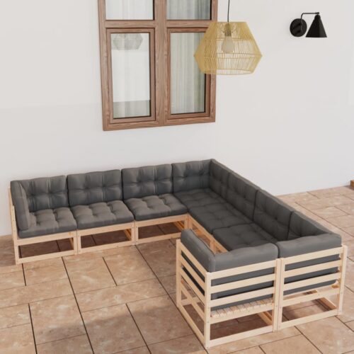 8-Piece Garden Lounge Set with Cushions Pine Wood Outdoor Patio Furniture - Image 2