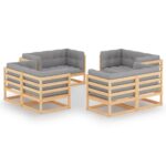 8-Piece Garden Lounge Set with Cushions Pine Wood Outdoor Patio Furniture