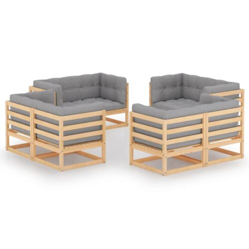 8-Piece Garden Lounge Set with Cushions Pine Wood Outdoor Patio Furniture