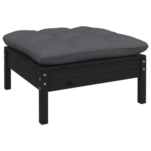 9-Piece Garden Lounge Set with Cushions Black Pine Wood Outdoor Patio Furniture - Image 6