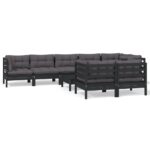 9-Piece Garden Lounge Set with Cushions Black Pine Wood Outdoor Patio Furniture