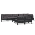 9-Piece Garden Lounge Set with Cushions Black Pine Wood Outdoor Patio Furniture