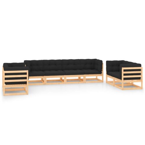 8-Piece Garden Lounge Set with Cushions Pine Wood Outdoor Patio Furniture