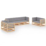 8-Piece Garden Lounge Set with Cushions Pine Wood Outdoor Patio Furniture