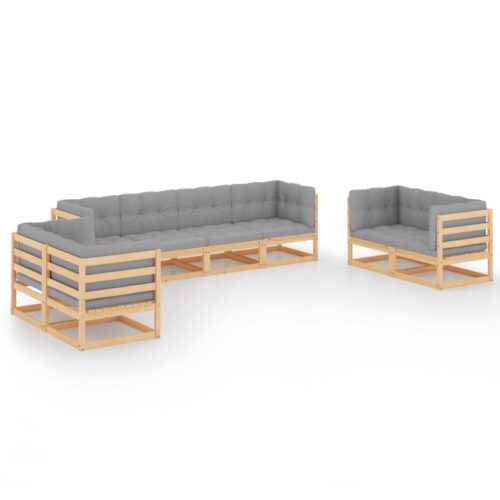 8-Piece Garden Lounge Set with Cushions Pine Wood Outdoor Patio Furniture