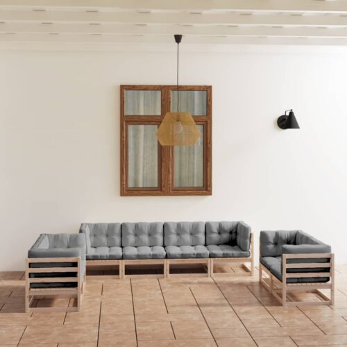 8-Piece Garden Lounge Set with Cushions Pine Wood Outdoor Patio Furniture - Image 2