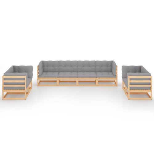 8-Piece Garden Lounge Set with Cushions Pine Wood Outdoor Patio Furniture - Image 3