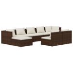 9-Piece Garden Lounge Set with Cushions Brown Poly Rattan Wicker Outdoor Patio Furniture