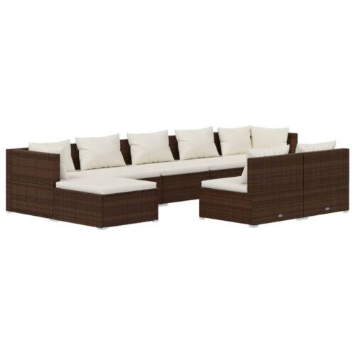 9-Piece Garden Lounge Set with Cushions Brown Poly Rattan Wicker Outdoor Patio Furniture