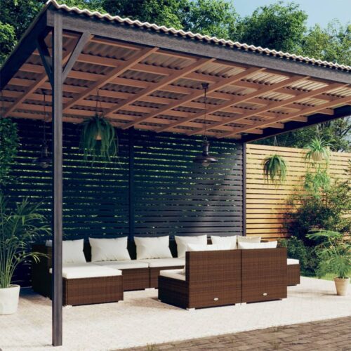 9-Piece Garden Lounge Set with Cushions Brown Poly Rattan Wicker Outdoor Patio Furniture - Image 2