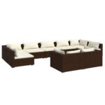 9-Piece Garden Lounge Set with Cushions Brown Poly Rattan Wicker Outdoor Patio Furniture
