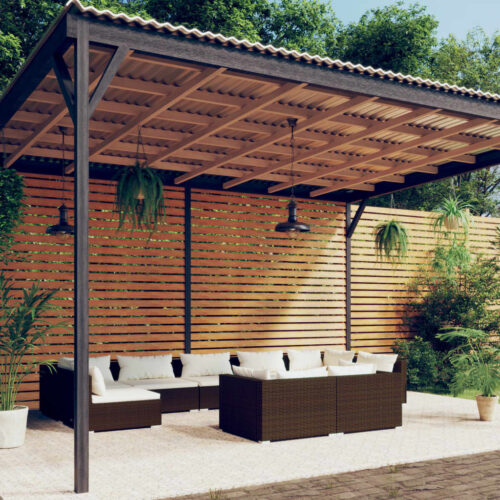 9-Piece Garden Lounge Set with Cushions Brown Poly Rattan Wicker Outdoor Patio Furniture - Image 2