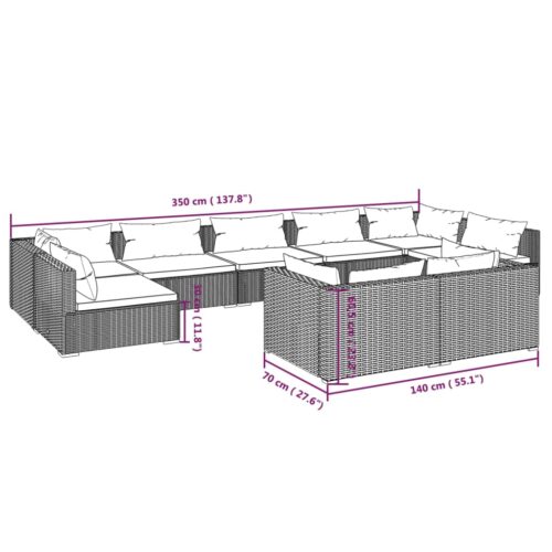 9-Piece Garden Lounge Set with Cushions Brown Poly Rattan Wicker Outdoor Patio Furniture - Image 7