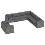 9-Piece Garden Lounge Set with Cushions Grey Poly Rattan Wicker Outdoor Patio Furniture