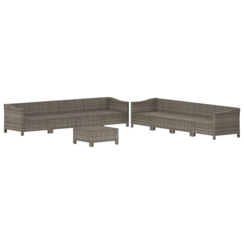 9-Piece Garden Lounge Set with Cushions Grey Poly Rattan Wicker Outdoor Patio Furniture - Image 4