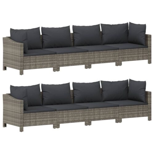 9-Piece Garden Lounge Set with Cushions Grey Poly Rattan Wicker Outdoor Patio Furniture - Image 5