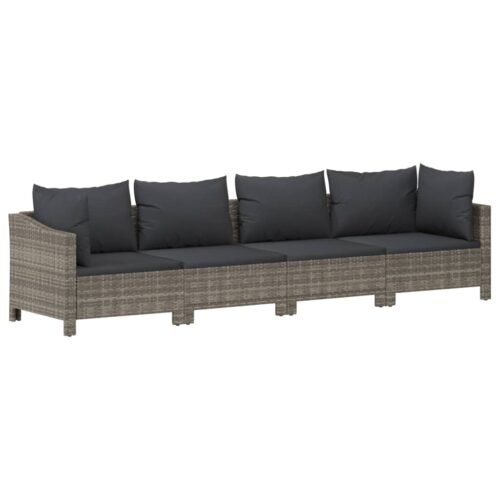 9-Piece Garden Lounge Set with Cushions Grey Poly Rattan Wicker Outdoor Patio Furniture - Image 6