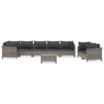 9-Piece Garden Lounge Set with Cushions Grey Poly Rattan Wicker Outdoor Patio Furniture