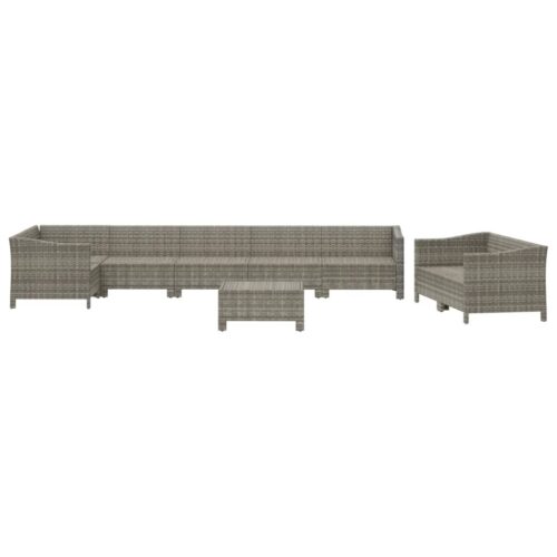 9-Piece Garden Lounge Set with Cushions Grey Poly Rattan Wicker Outdoor Patio Furniture - Image 4