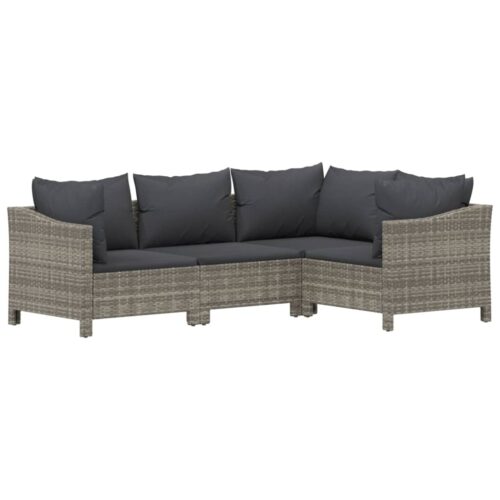 9-Piece Garden Lounge Set with Cushions Grey Poly Rattan Wicker Outdoor Patio Furniture - Image 5