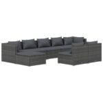 9-Piece Garden Lounge Set with Cushions Grey Poly Rattan Wicker Outdoor Patio Furniture