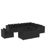 9-Piece Garden Lounge Set with Cushions Poly Rattan Wicker Outdoor Patio Furniture Black