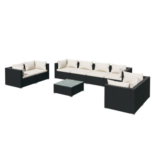 9-Piece Garden Lounge Set with Cushions Poly Rattan Wicker Outdoor Patio Furniture Black