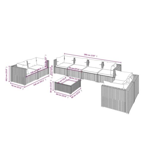 9-Piece Garden Lounge Set with Cushions Poly Rattan Wicker Outdoor Patio Furniture Black - Image 9