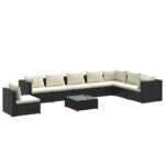 9-Piece Garden Lounge Set with Cushions Poly Rattan Wicker Outdoor Patio Furniture Black