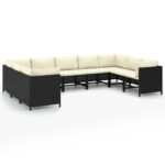 9-Piece Garden Lounge Set with Cushions Poly Rattan Wicker Outdoor Patio Furniture Black