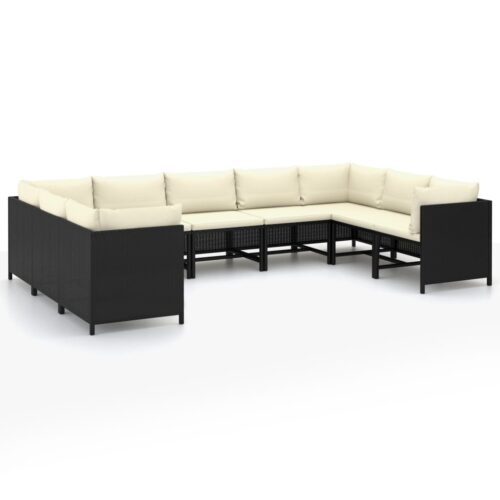 9-Piece Garden Lounge Set with Cushions Poly Rattan Wicker Outdoor Patio Furniture Black