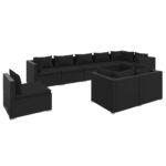 9-Piece Garden Lounge Set with Cushions Poly Rattan Wicker Outdoor Patio Furniture Black