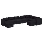 9-Piece Garden Lounge Set with Cushions Poly Rattan Wicker Outdoor Patio Furniture Black