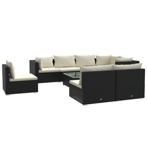 9-Piece Garden Lounge Set with Cushions Poly Rattan Wicker Outdoor Patio Furniture Black