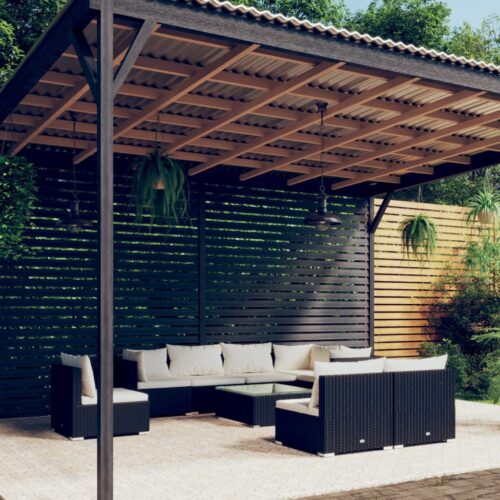 9-Piece Garden Lounge Set with Cushions Poly Rattan Wicker Outdoor Patio Furniture Black - Image 2