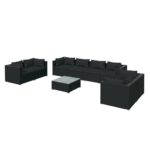 9-Piece Garden Lounge Set with Cushions Poly Rattan Wicker Outdoor Patio Furniture Black