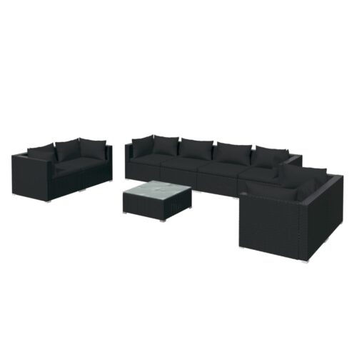 9-Piece Garden Lounge Set with Cushions Poly Rattan Wicker Outdoor Patio Furniture Black
