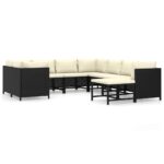 9-Piece Garden Lounge Set with Cushions Poly Rattan Wicker Outdoor Patio Furniture Black