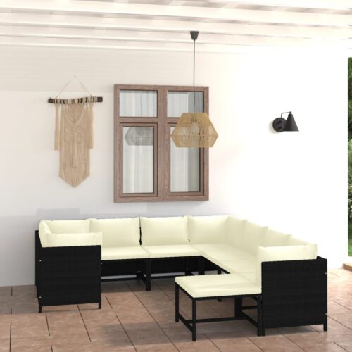 9-Piece Garden Lounge Set with Cushions Poly Rattan Wicker Outdoor Patio Furniture Black - Image 2