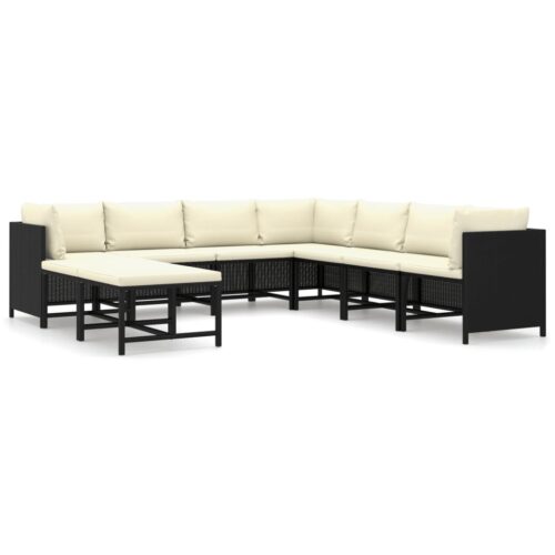 9-Piece Garden Lounge Set with Cushions Poly Rattan Wicker Outdoor Patio Furniture Black
