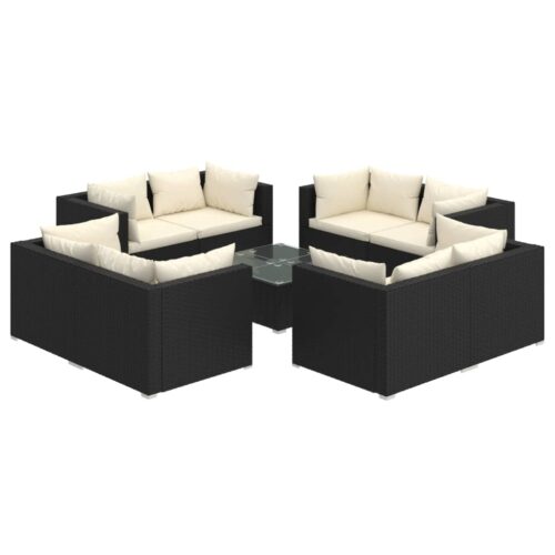 9-Piece Garden Lounge Set with Cushions Poly Rattan Wicker Outdoor Patio Furniture Black
