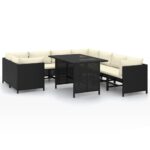 9-Piece Garden Lounge Set with Cushions Poly Rattan Wicker Outdoor Patio Furniture Black